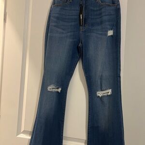 Topshop Blue Flare Distressed Jeans